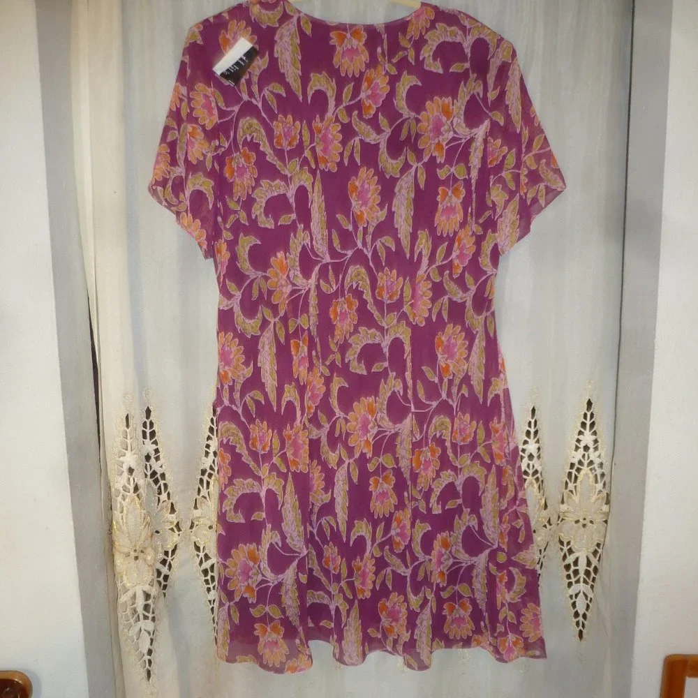 JBS LTD Side Ruffle Floral V Neck Short Sleeve shear Dress Sz 30W - Picture 4 of 10